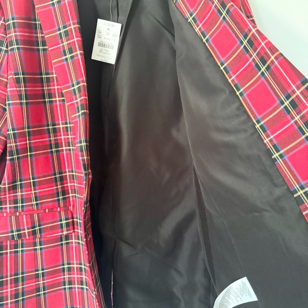 NWT J.Crew Red Tartan Plaid Blazer Jacket Structured Stretch Size 12 - Picture 7 of 11